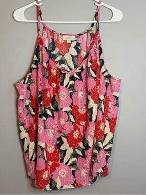 LOFT Pink Red Floral Spaghetti-Strap Tank